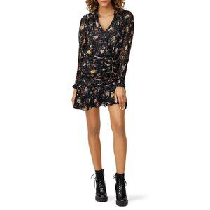 Veronica Beard Armeria Black Long Sleeve Ruched Silk Mini Dress Women's Size 4